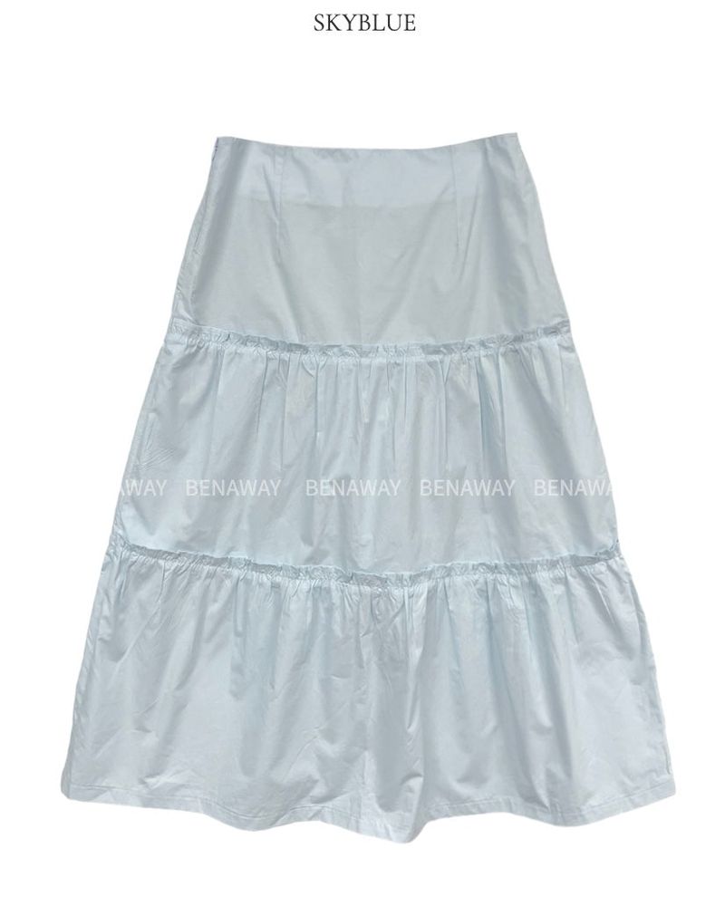 Pudie A-line Cotton Shirring Long Skirt 3C