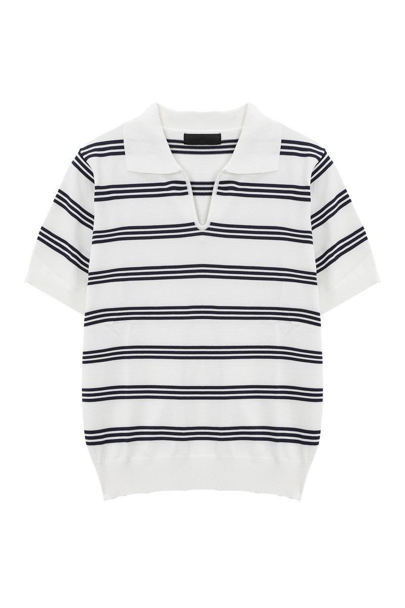 Striped V-Neck Polo Tee