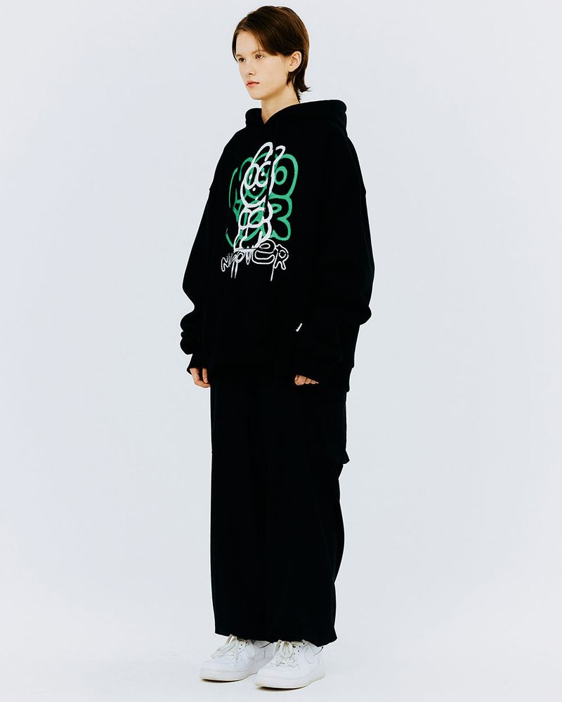 SPRAY RABBIT HOODIE-BLACK