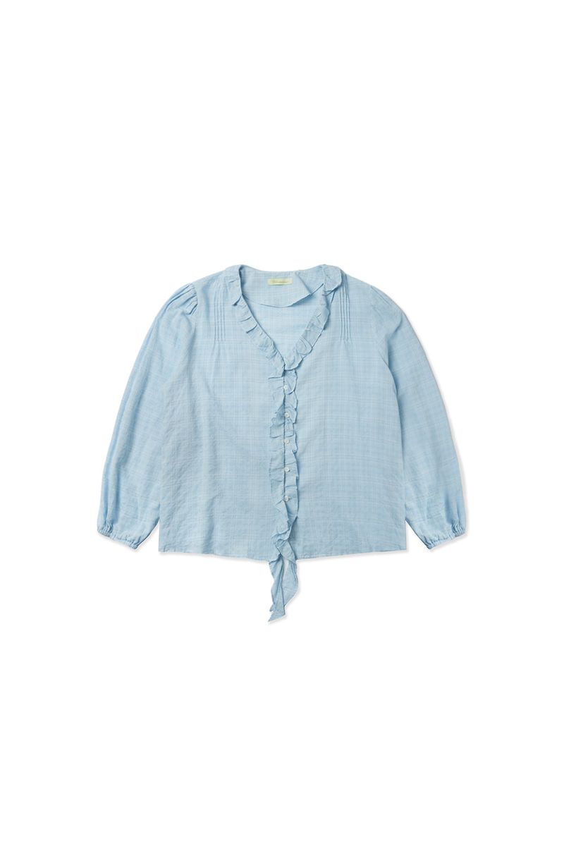 Ruffle shirring blouse_skyblue