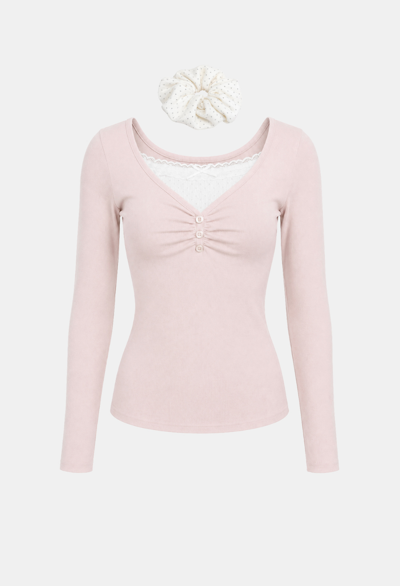 Melly Lace Layered Shirring Tee