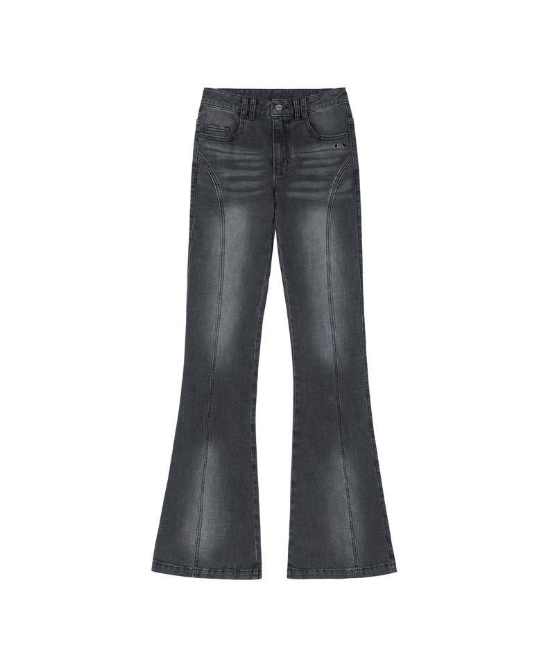 Curve Cut Bootcut Denim Pants - BLACK