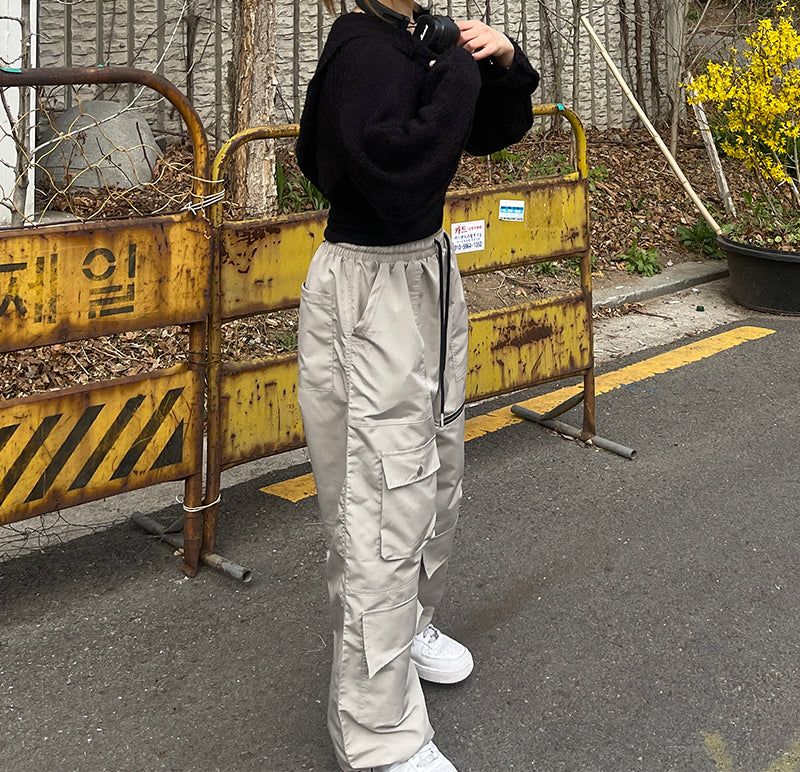 multi-pocket zipper string cargo pants