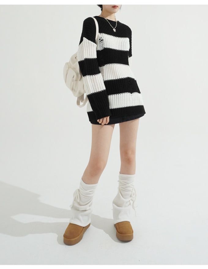 Damage Stripe Over-fit Knit