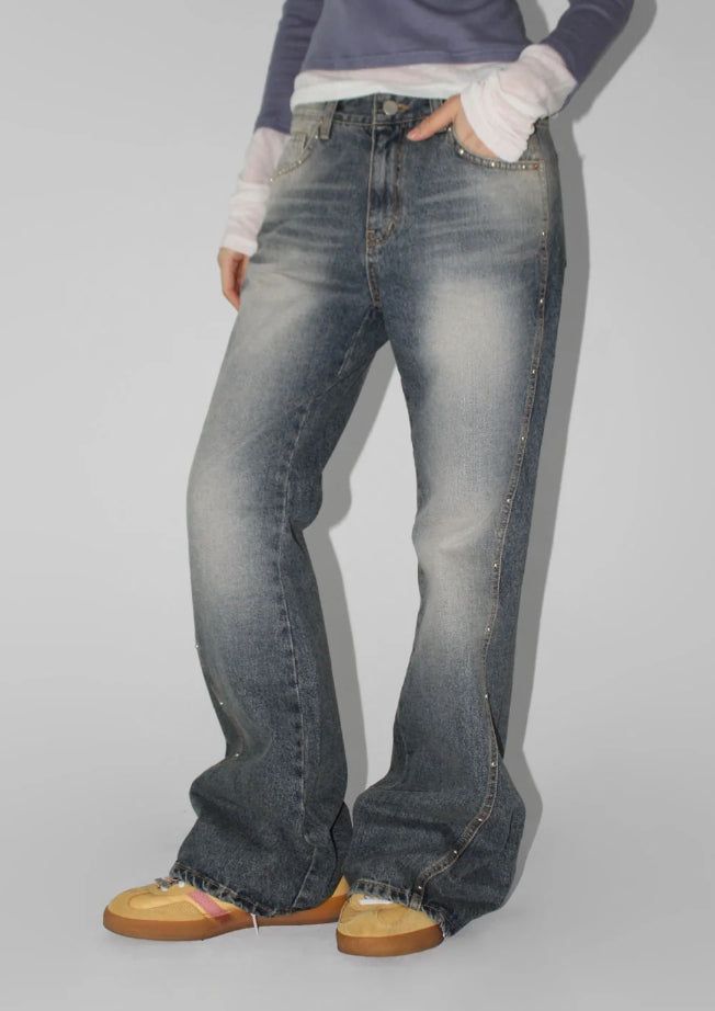SIDE STUD FLARE DENIM
