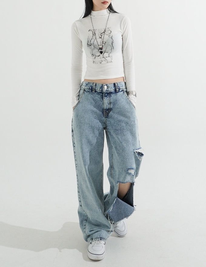 Half Turtleneck Sandy Slim-fit Crop LS Top
