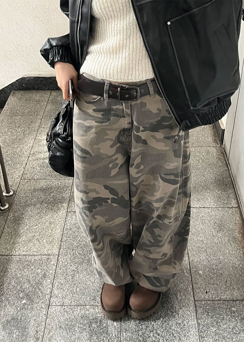 CAMO COTTON BALLOON PANTS