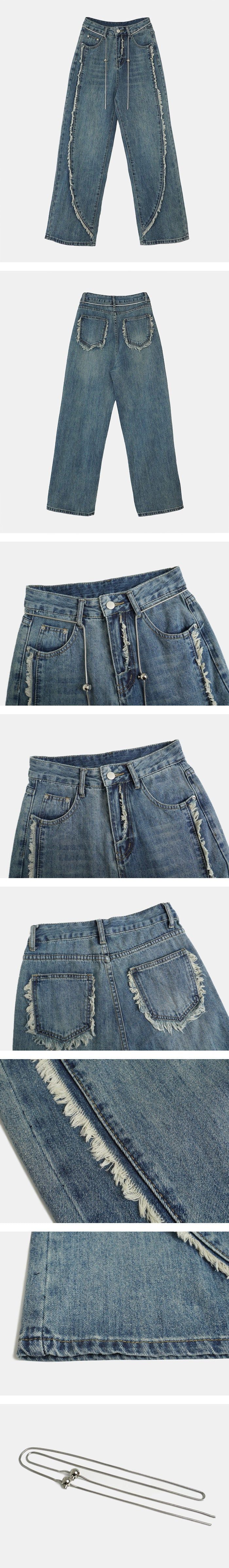 Tassel Wave Rope Denim Pants
