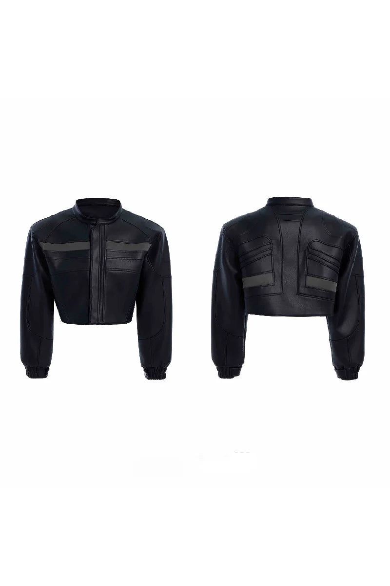 Deconstructed Patchwork Short Leather Jacket