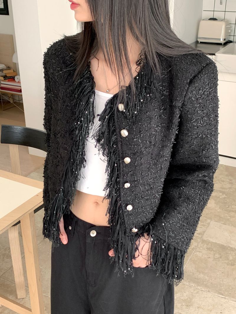 Pake Point Silver No Collar Tweed Jacket