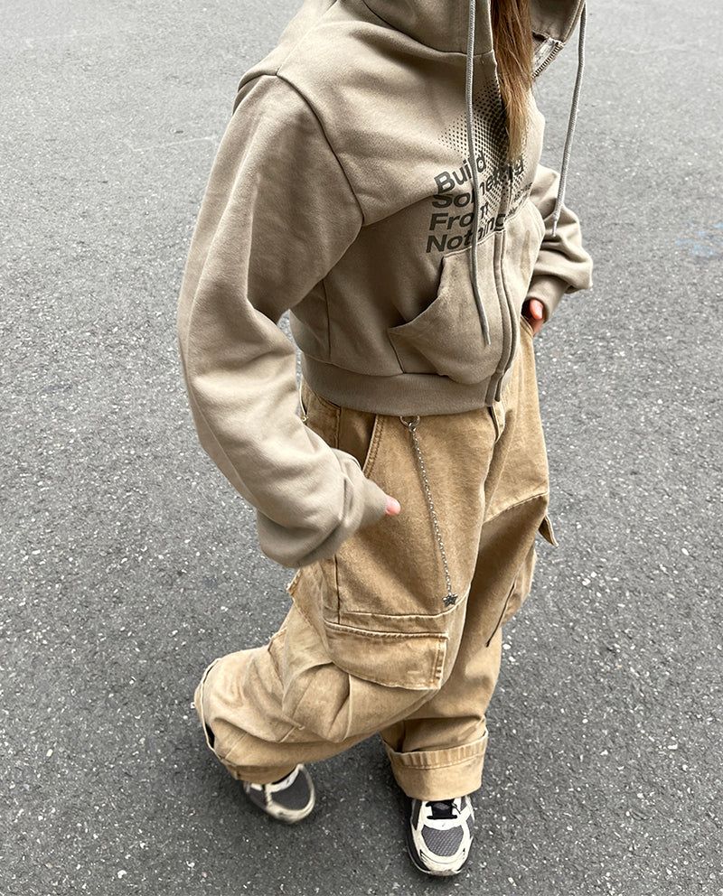 Crop dot hood zip-up