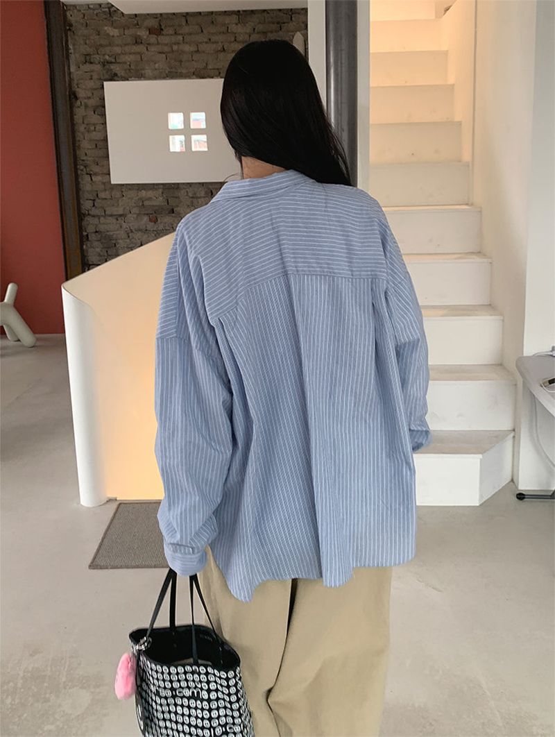 HOMME NECK POINT STRIPE SHIRT