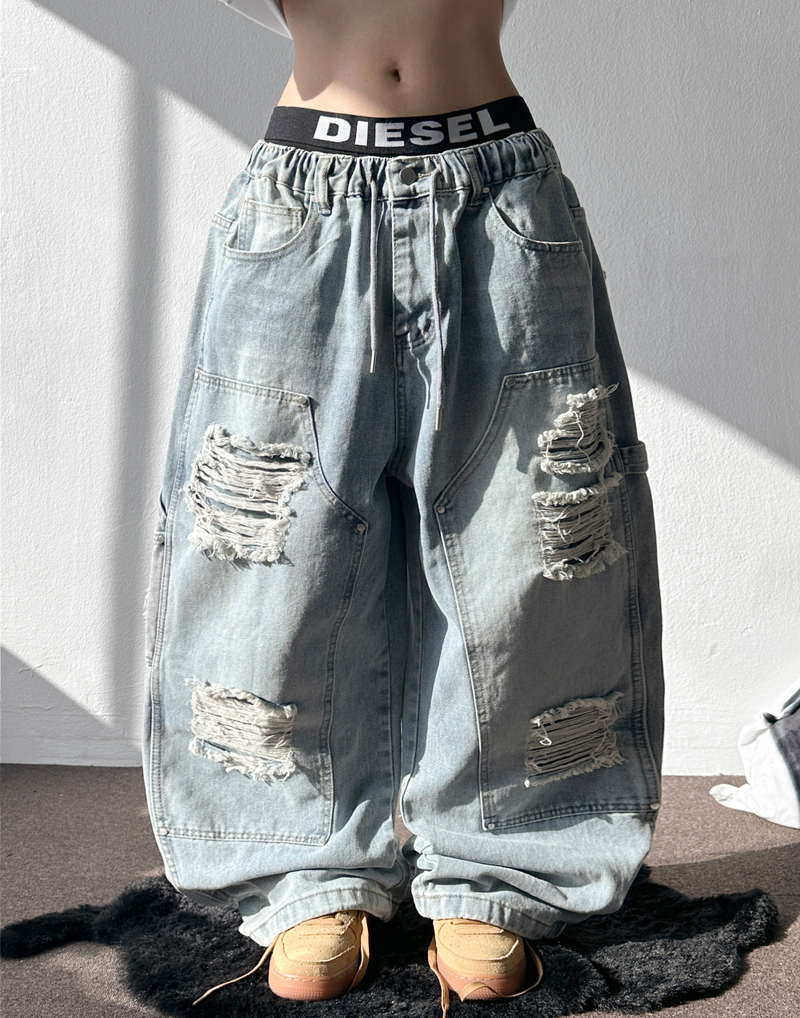 Coco Distressed Fringe Carpenter Denim Pants 2color