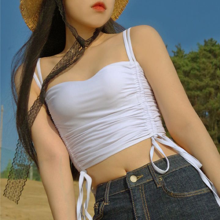 CREVY(クレビー)の「two shirring heart neck cropped sleeveless top (white)(Tops)」