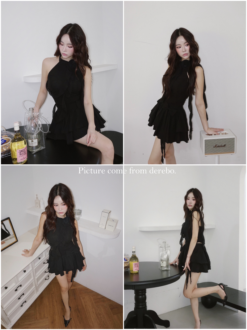 dereborujo（ドレボルゾー）の「black rose frill halter neck skirt two-piece（Dresses）」