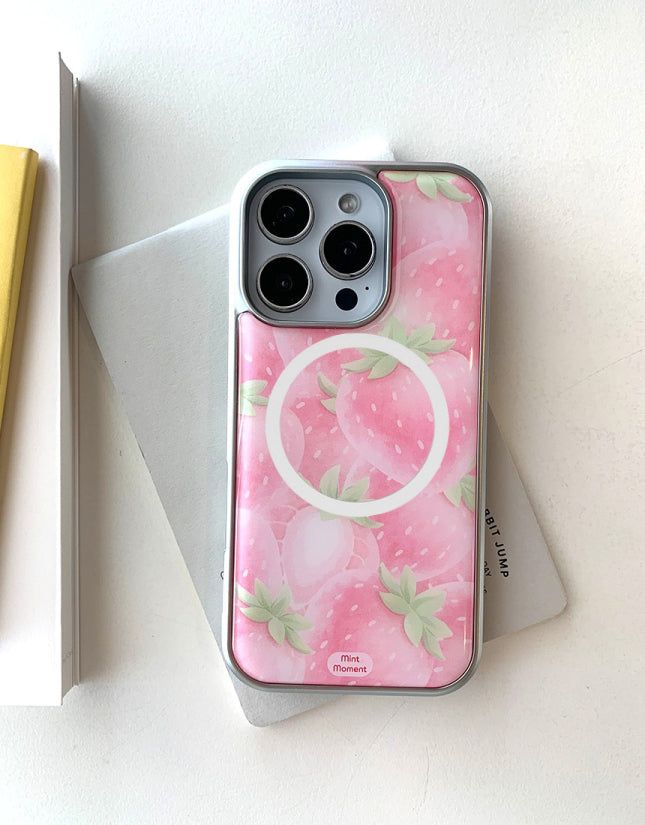 Mint Moment（ミントモーメント）の「[MADE]ピンクストロベリーシュガー シルバーエポキシ バンパー iPhoneケース MagSafe（Smartphone Accessories）」