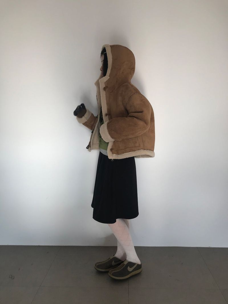 Femme Duffle Hooded Faux Shearling Jacket (2color)