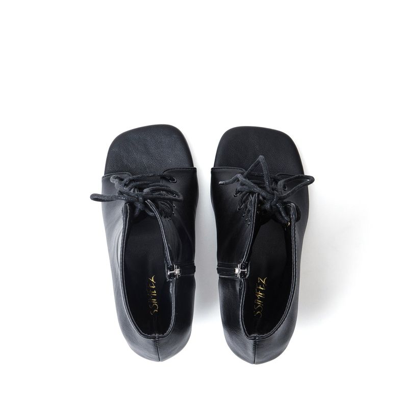 Square Lace-Up Open Toe Heel(Black)