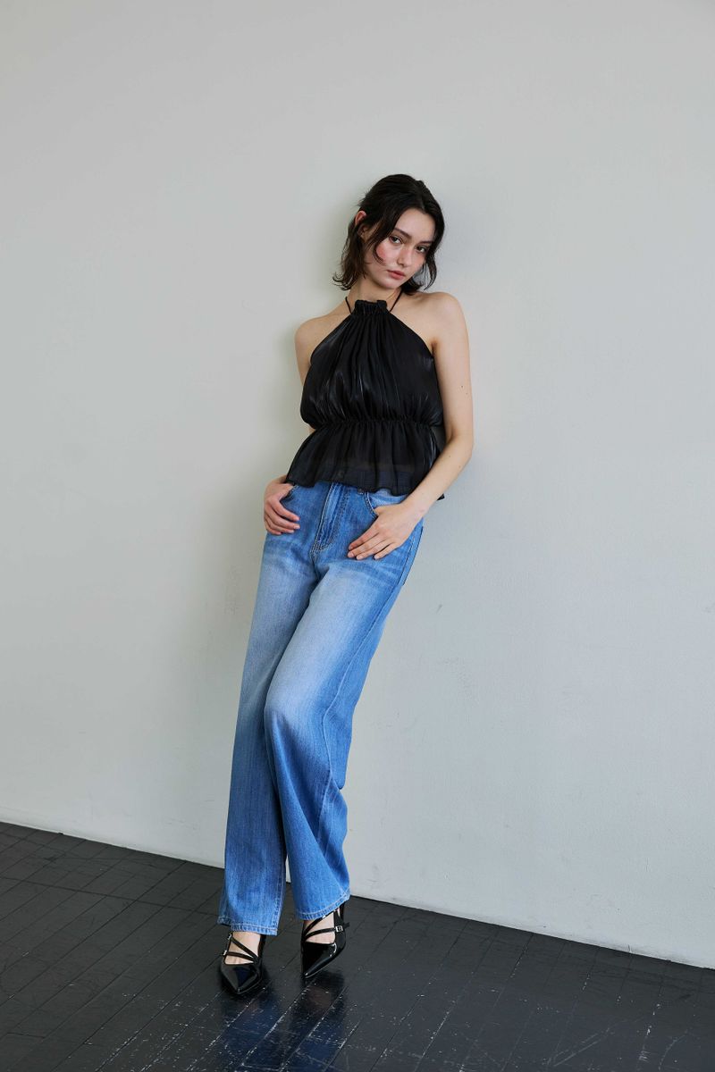 PEARL HALTERNECK TOP / BLACK