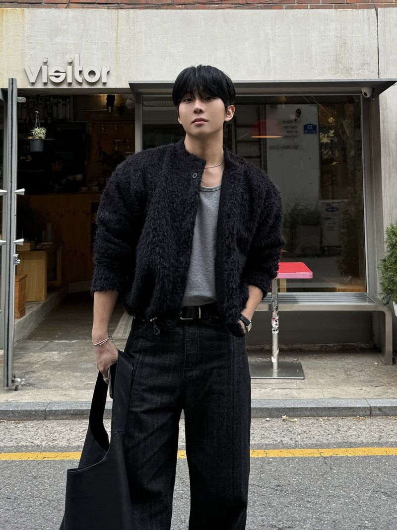 Airy texture cropped cardigan