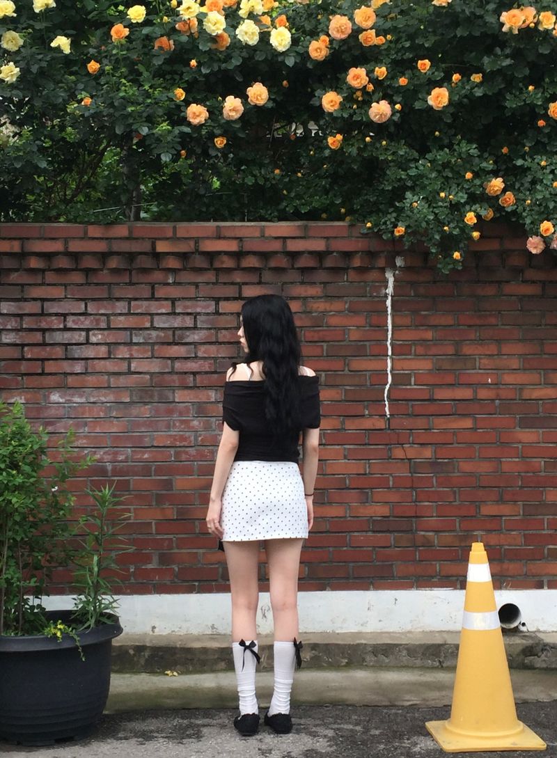 Dot Ribbon Strap Skirt
