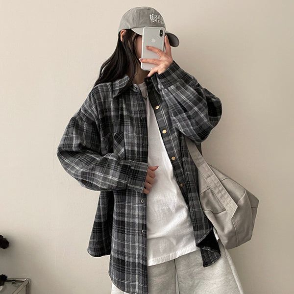Div wool fur lining vintage check shirt jacket