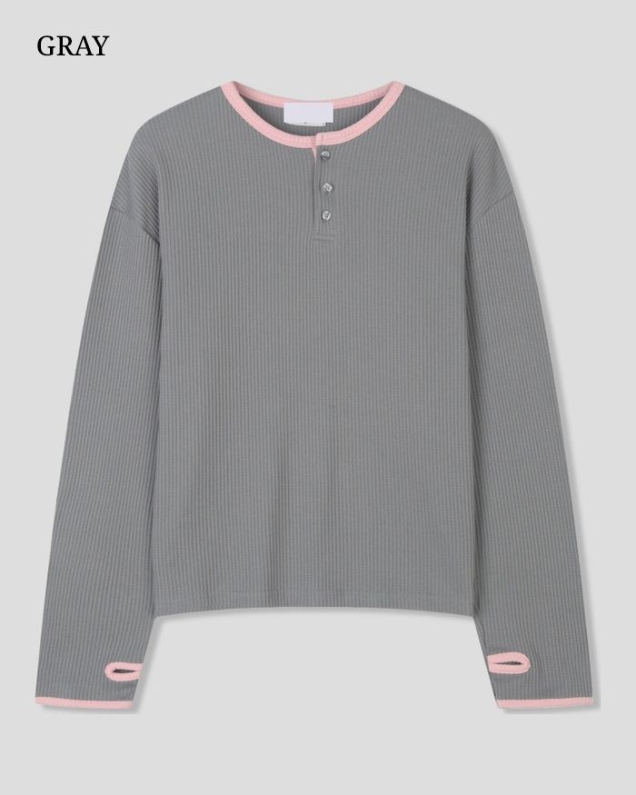 (UNISEX) ヘンリーネック ワッフル ウォーマー ティー