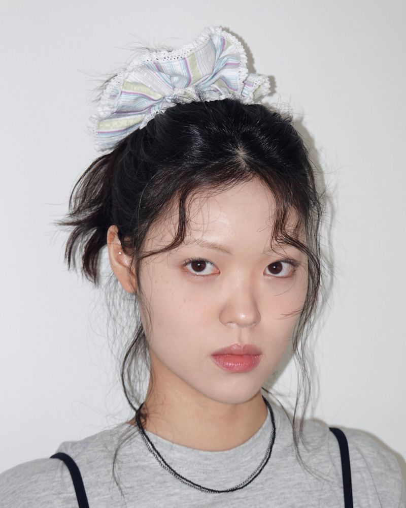 Romantic stripe ruffle scrunchie