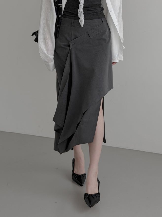 Luen Unbalanced Wrap Long Skirt