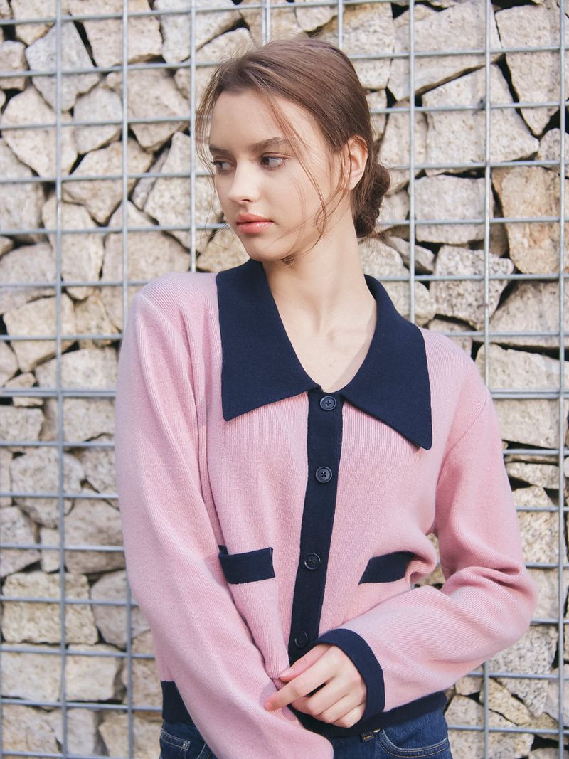 FLAT COLLAR KNIT CARDIGAN_PINK