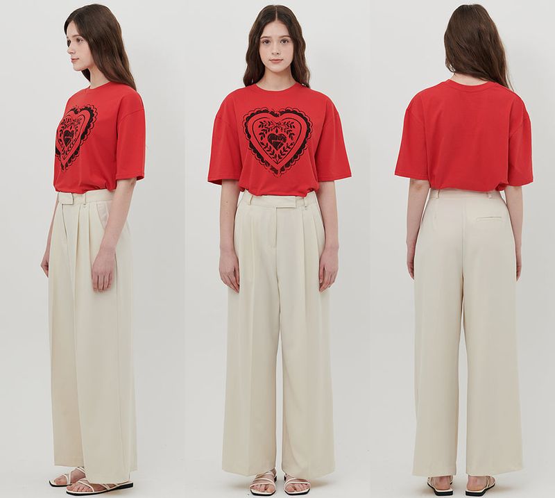 HEART PRINT T-SHIRT [RED]