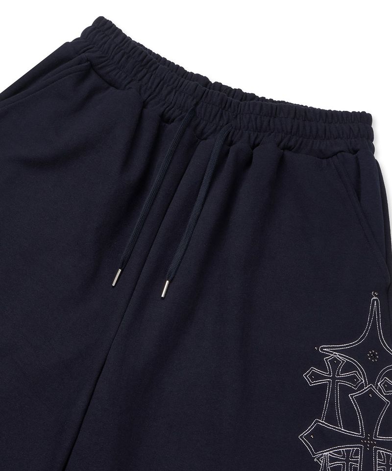 Stud Needle Walk Bermuda Sweat Pants - Navy