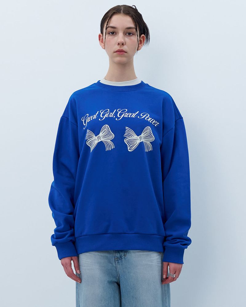 TWIN RIBBON SWEATSHIRT-BLUE