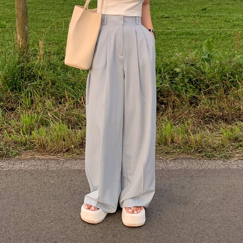 [Bellide made / Short, Long] Summer version two-pintuck wide slacks