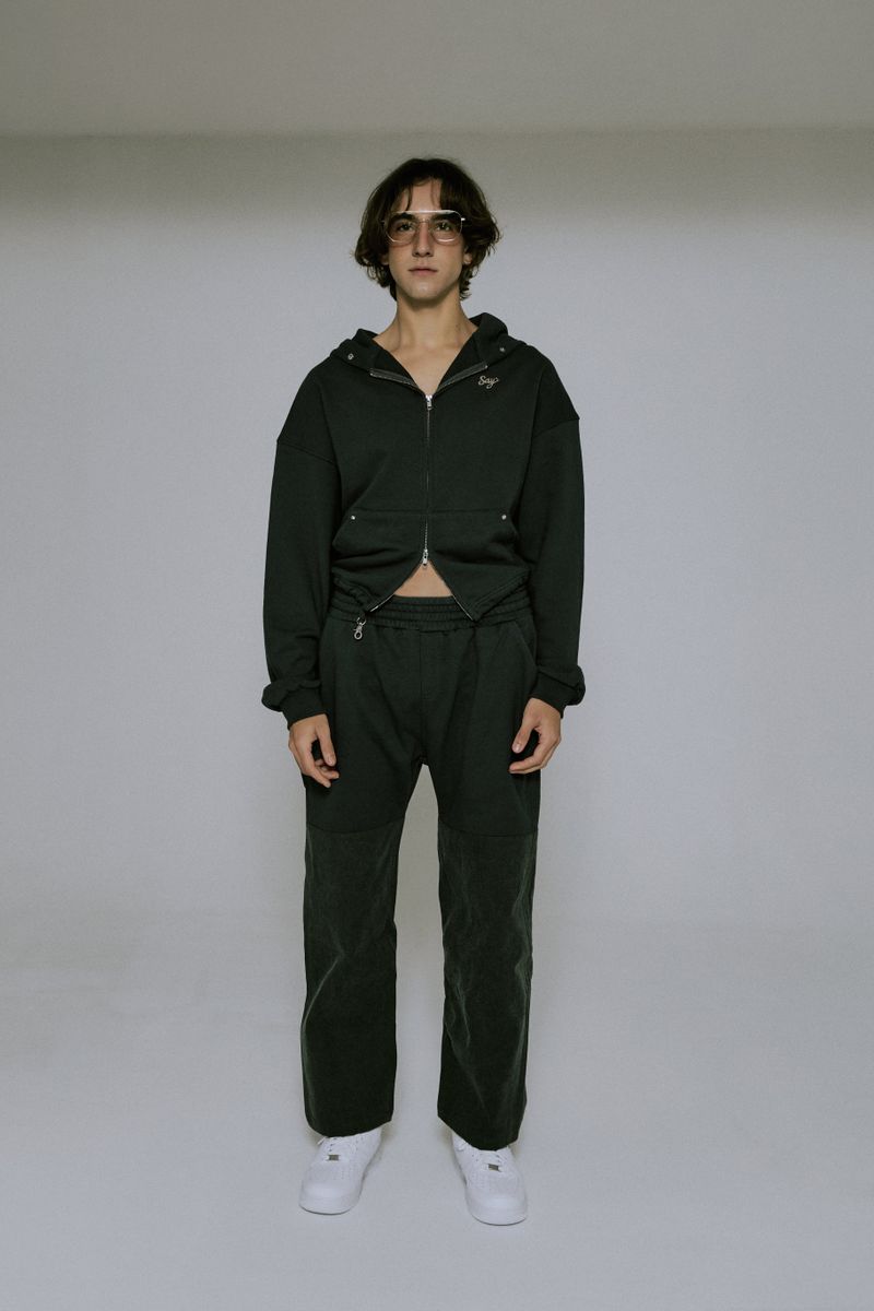 Silver Logo Docking Crop Hood Zip-Up Charcoal