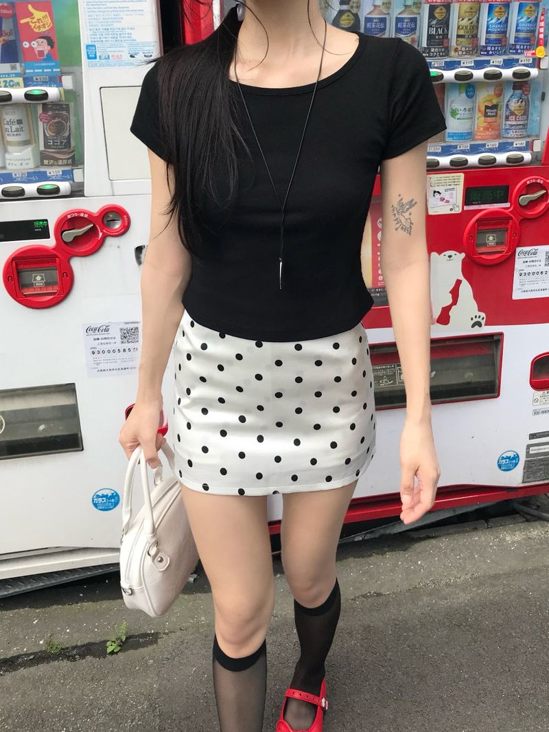French Glow Dot Satin Mini Skirt