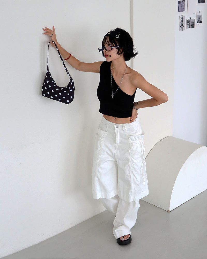 Rose Cosage 3ps Detachable Unbalanced Shoulder Sleeveless