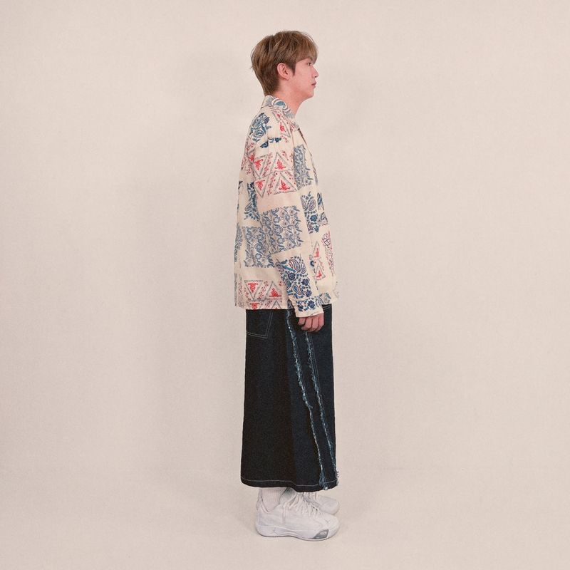 ethnic paisley open collar shirt_blue