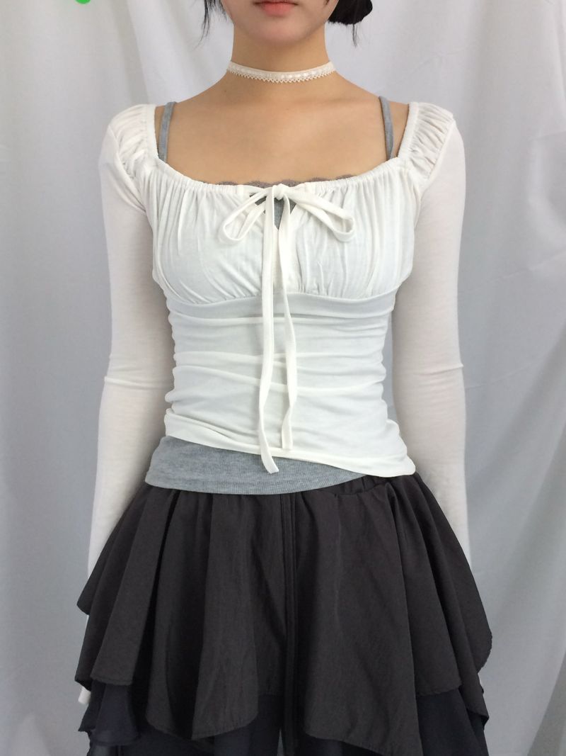 Slim Fit Ribbon Shirring Top