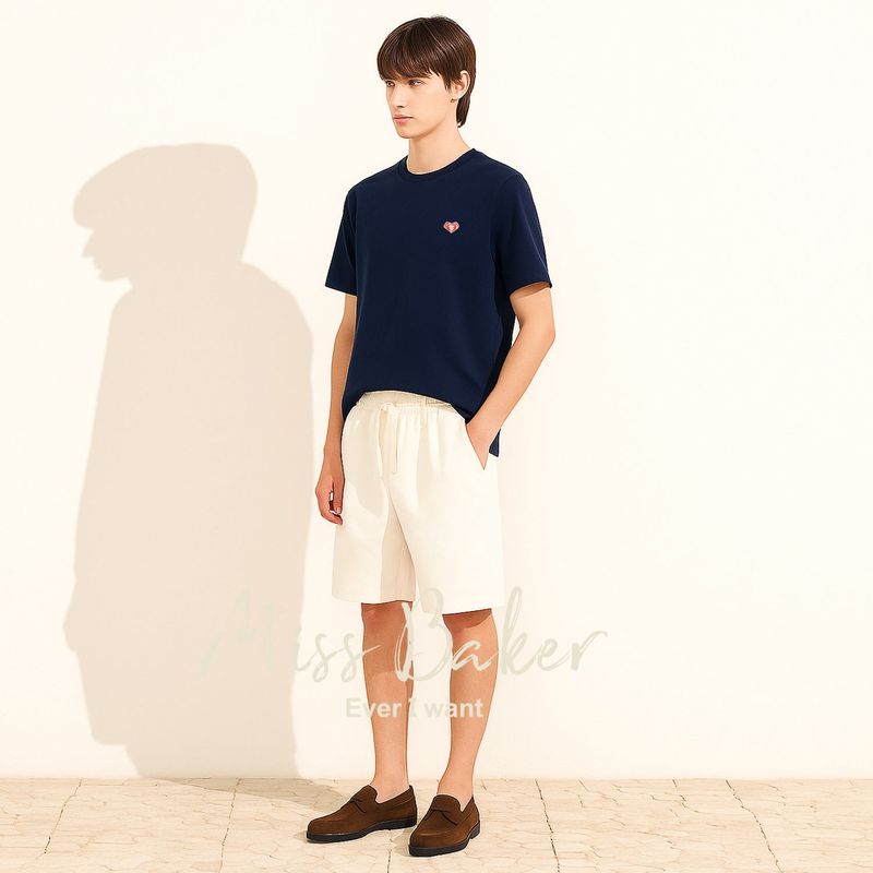 Miss Baker（ミスベイカー）の「ハートバイカーパッチTシャツ ネイビー(MAN)（トップス）」