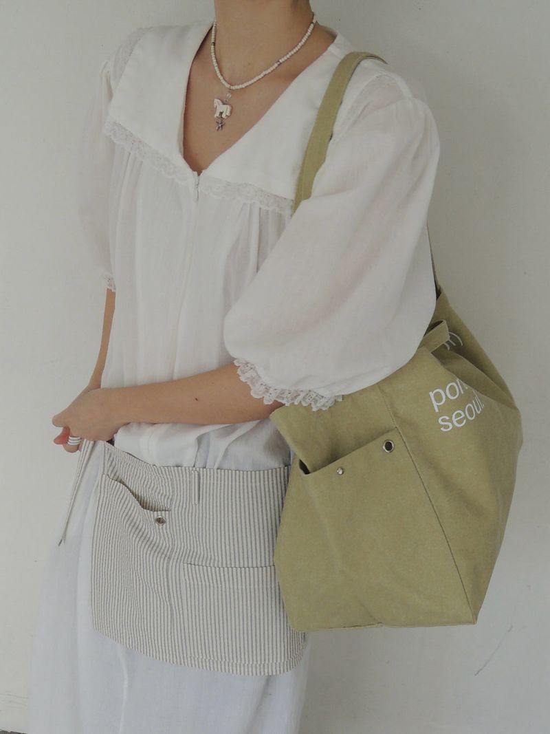 Portrait Reversible Big Shopper Bag (Green&Check)