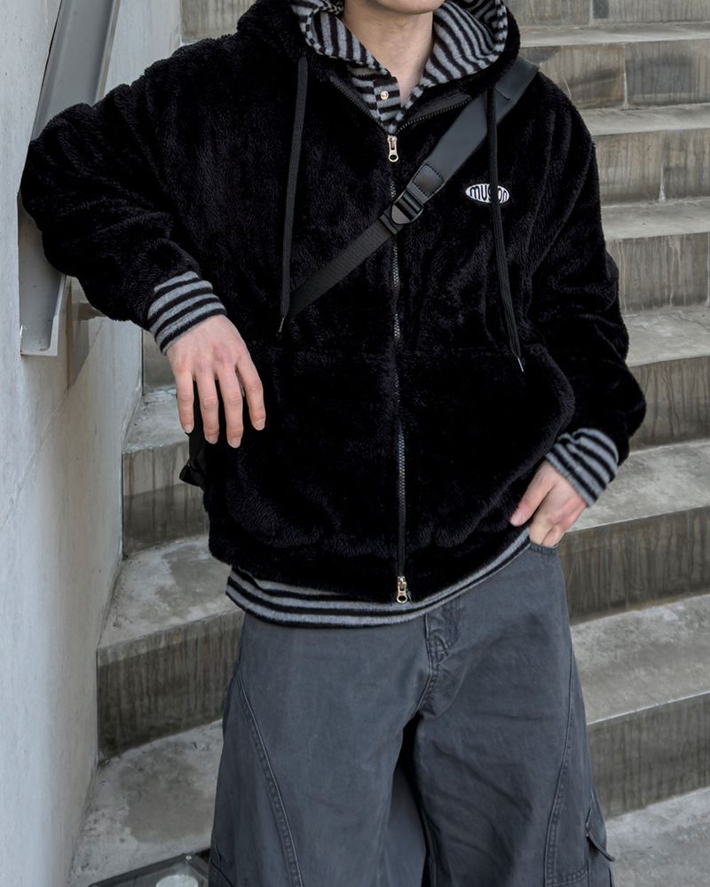 Perrin Fleece Shearling Hood Zip-Up