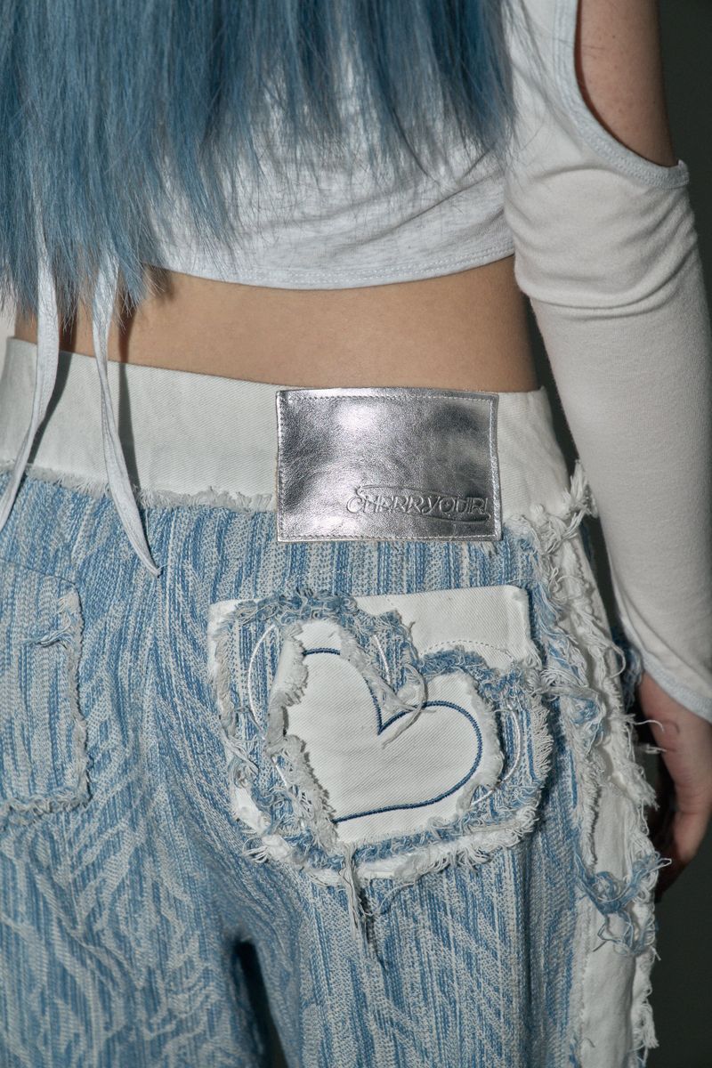 jacquard denim pt - white