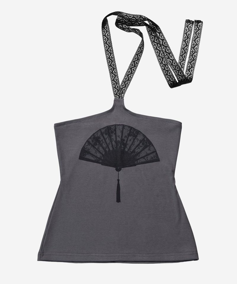 Lace Fan Halter Top #Charcoal(墨)