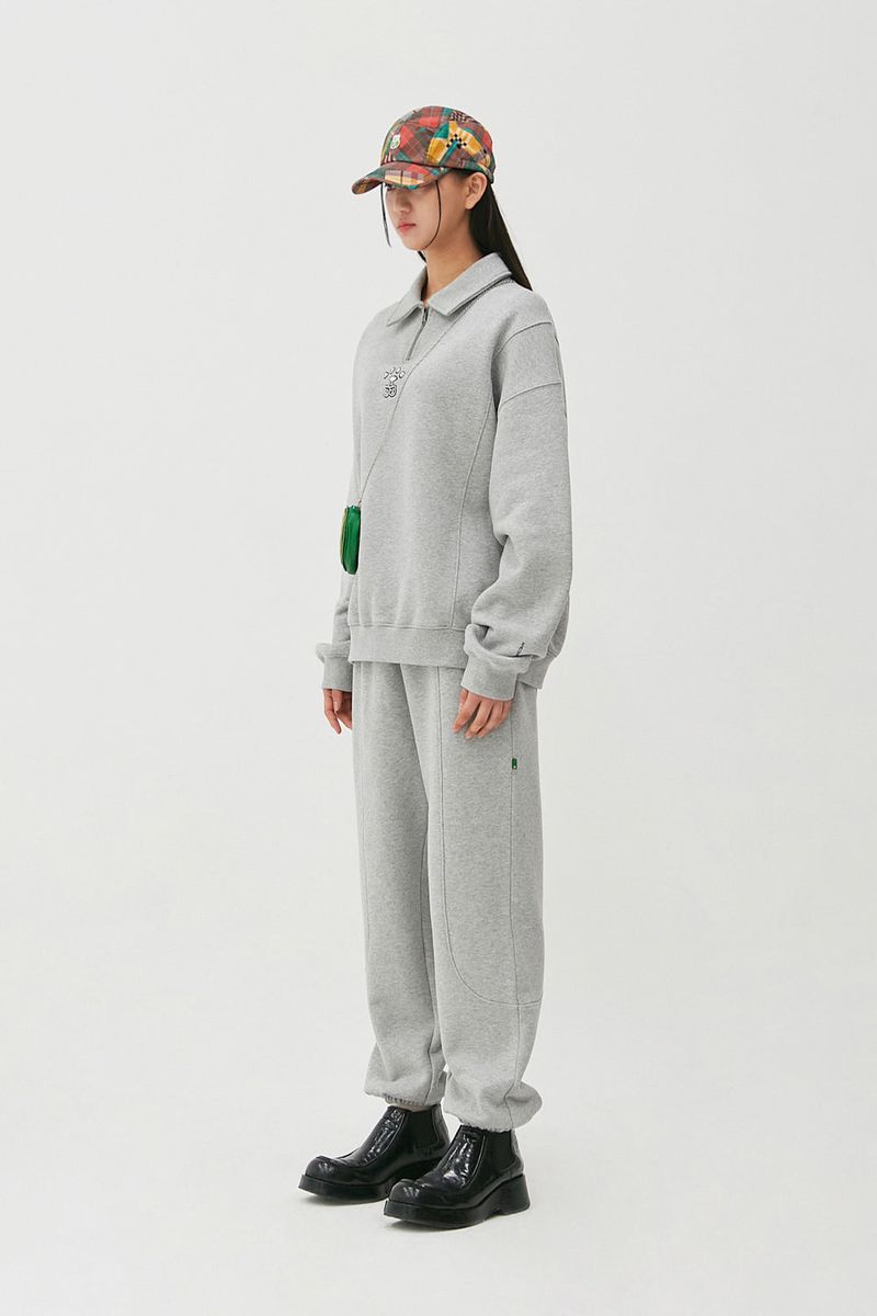 Cherry Bear Half Zipup Crewneck_Grey