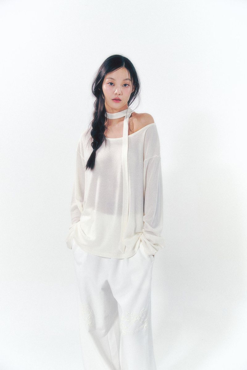 Knit Tie Long Sleeve Set Ivory