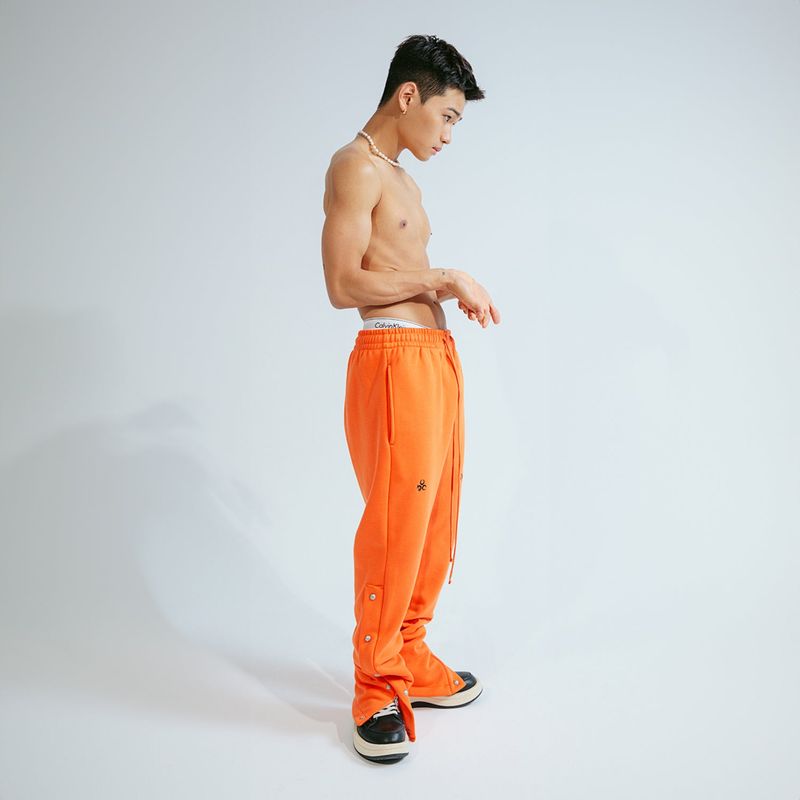 Side Open Sweat Pants Red Orange