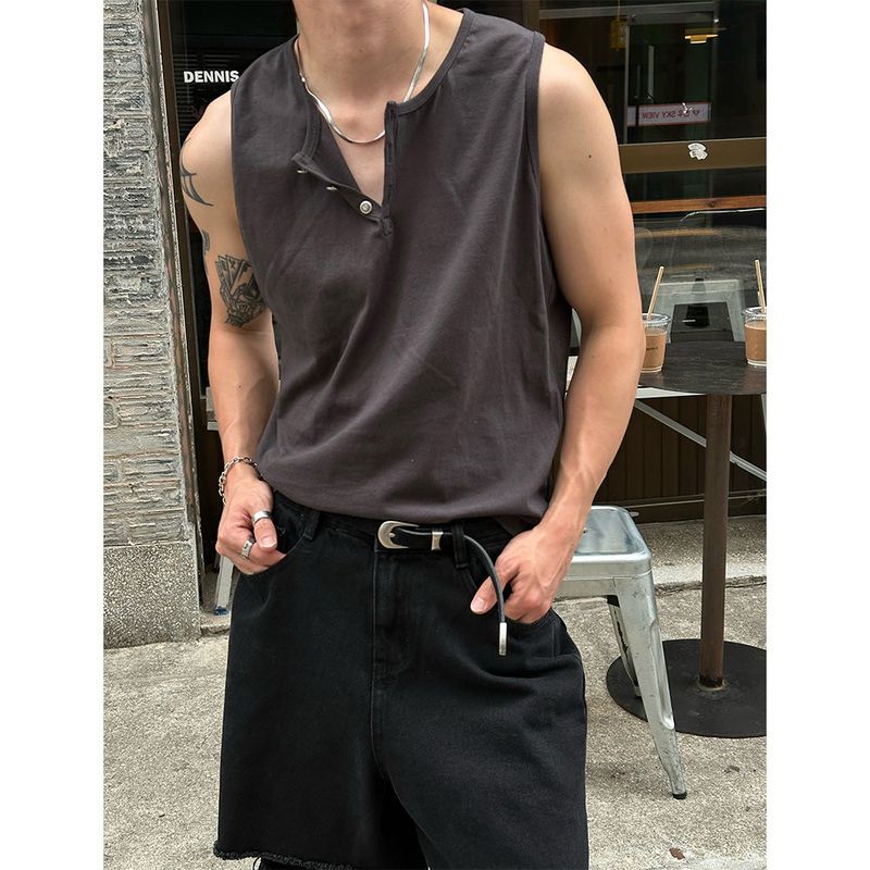 [S/S] Button henry neck sleeveless (3color)