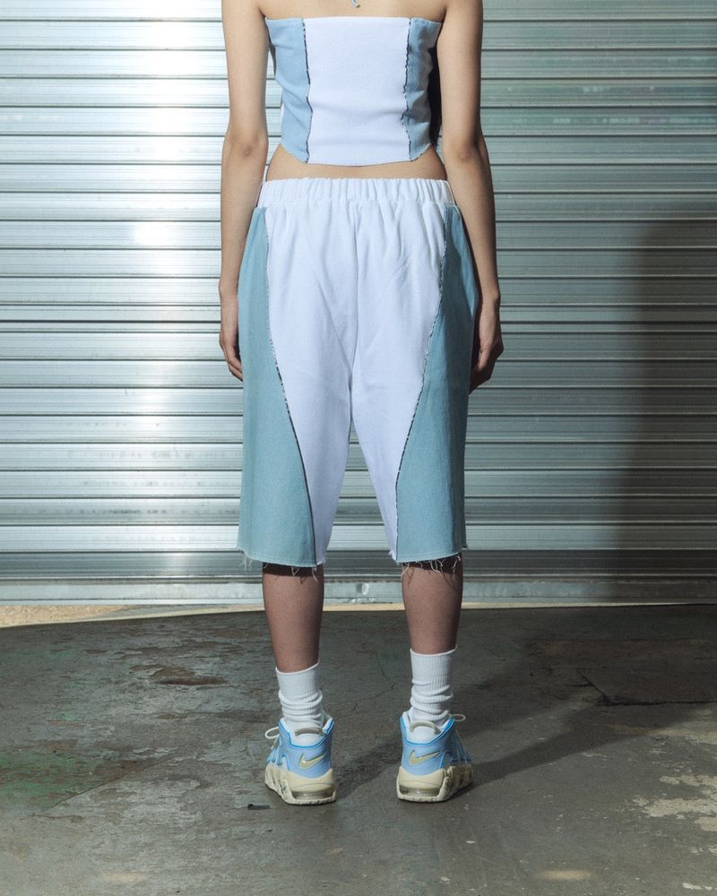 denim combi half pt - white