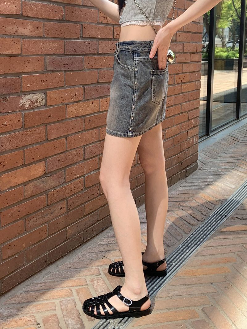 Slaven Y2K Vintage Stud Mini Denim Skirt